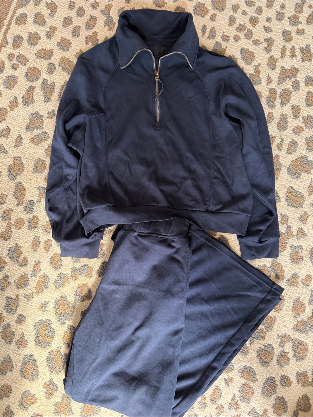 Women’s Navy Half-Zip Pullover Sweatshirt and wide leg pants set
